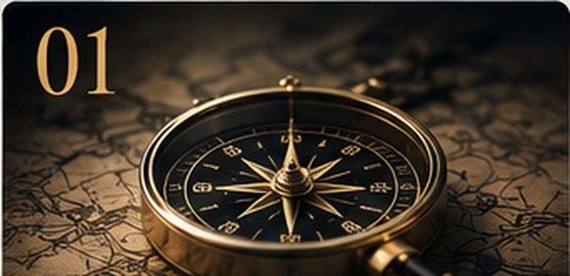 A brass compass resting on an antique map, representing the start of a business acquisition search
