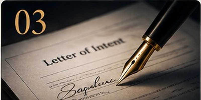 A fountain pen signing a letter of intent document