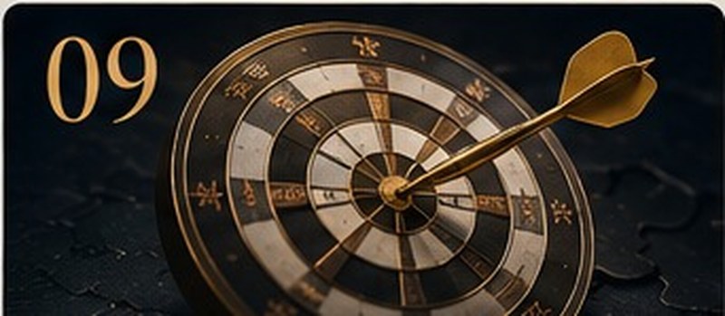 A dart striking the bullseye of a target, representing an earnout tied to future performance