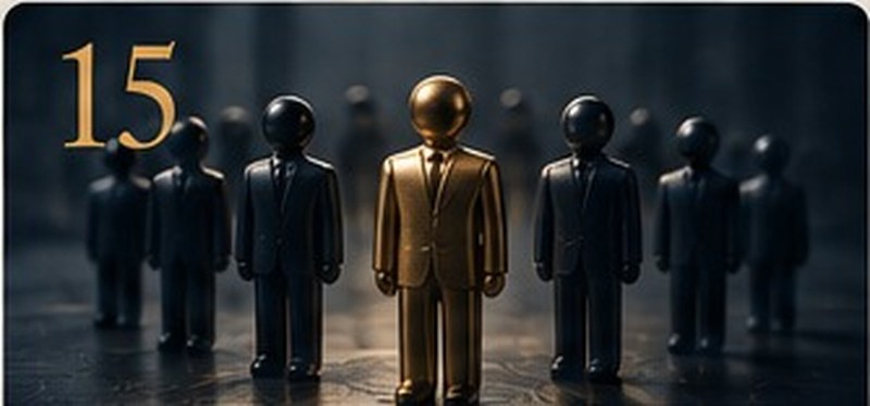 A row of dark silhouetted figures with a single gold figure standing apart, representing a business's dependence on its owner