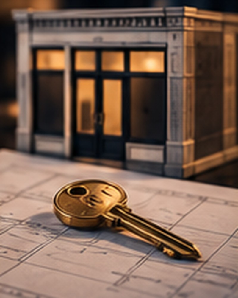 A commercial lease agreement document with a storefront key