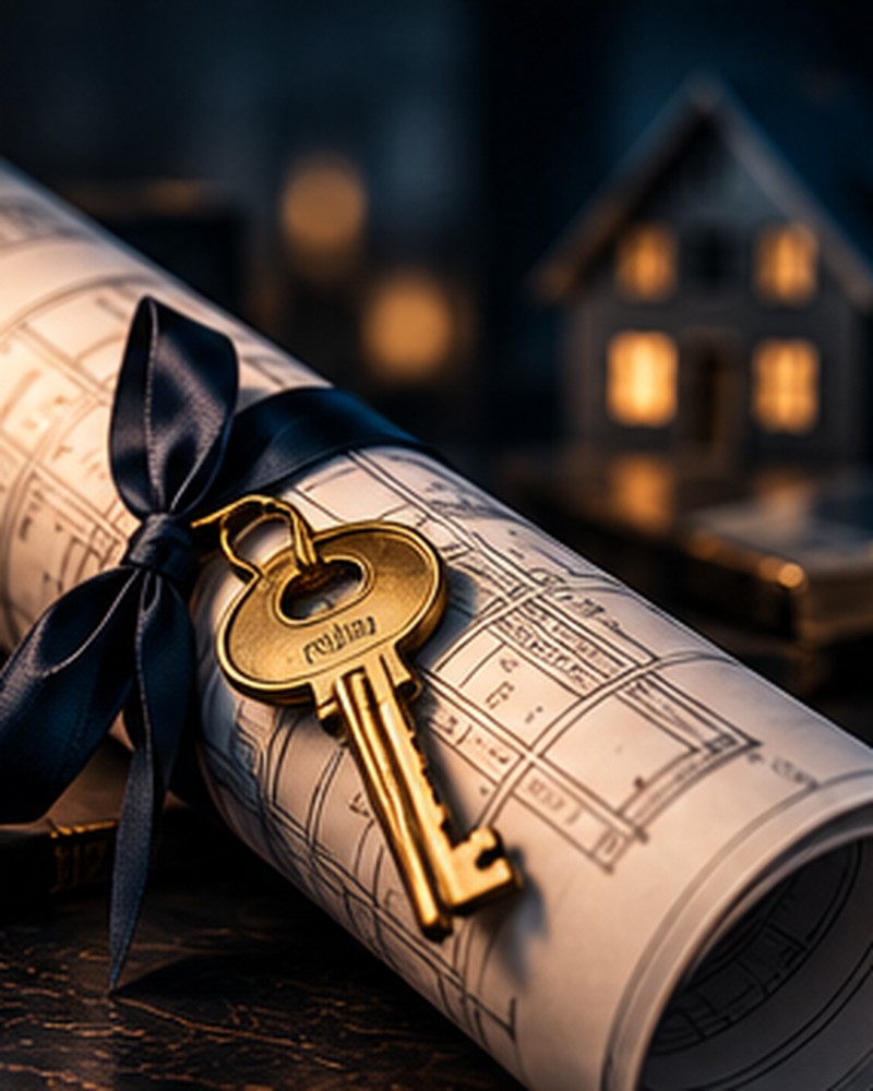 A mortgage document and house key on a desk