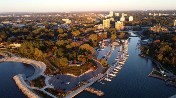 Aerial view of Oakville Harbour and its marina