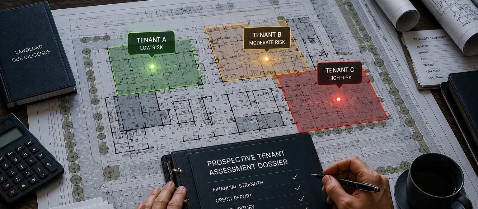 Property floor plan with tenant risk assessment overlay, representing the Tenant Quality Audit
